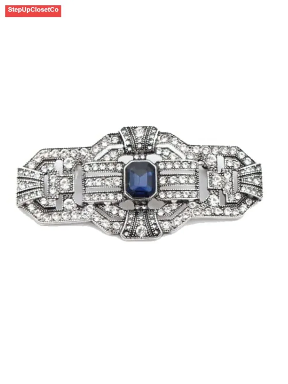 Vintage Art Deco Rhinestone Brooch Pin Silver Tone Statement Bridal Wedding